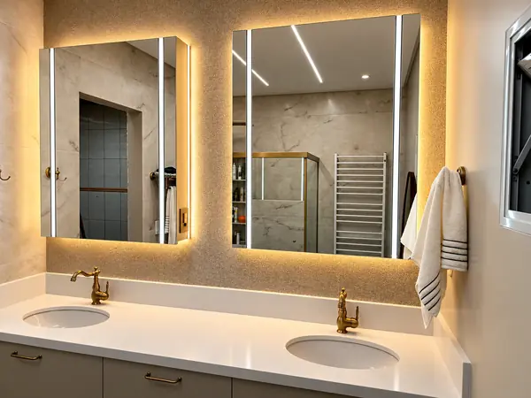 Espelhos com LED vistos de lado